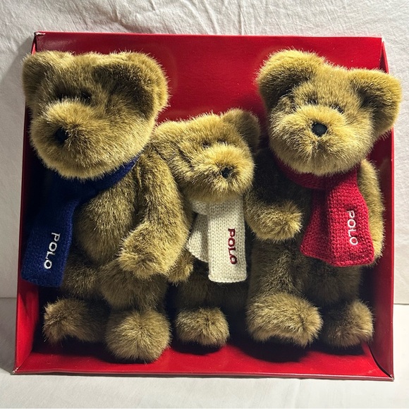 Vintage Ralph Lauren Polo Plush The Bears That Care Red, White & Blue Scarves - Picture 3 of 5